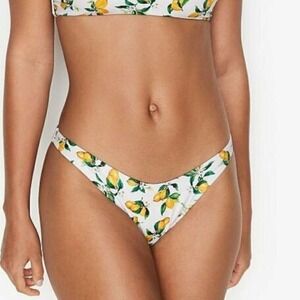 New Victoria's Secret Lemon Print High Leg V-Front Cheeky Bikini Bottom White XL